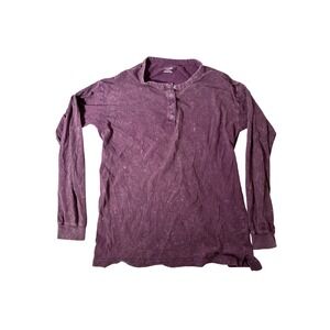 Victoria's Secret PINK Womens Purple‎ Acid Wash Long Sleeve Henley Top Size M